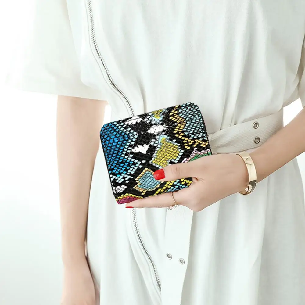 Женский короткий кошелек дневного сцепления сумки для карт дамская змеиная