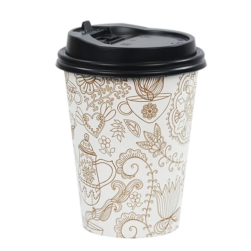 

50pcs High quality creative disposable coffee cup 8oz 12oz 16oz afternoon tea cold hot drink takeaway packaging cup with lid
