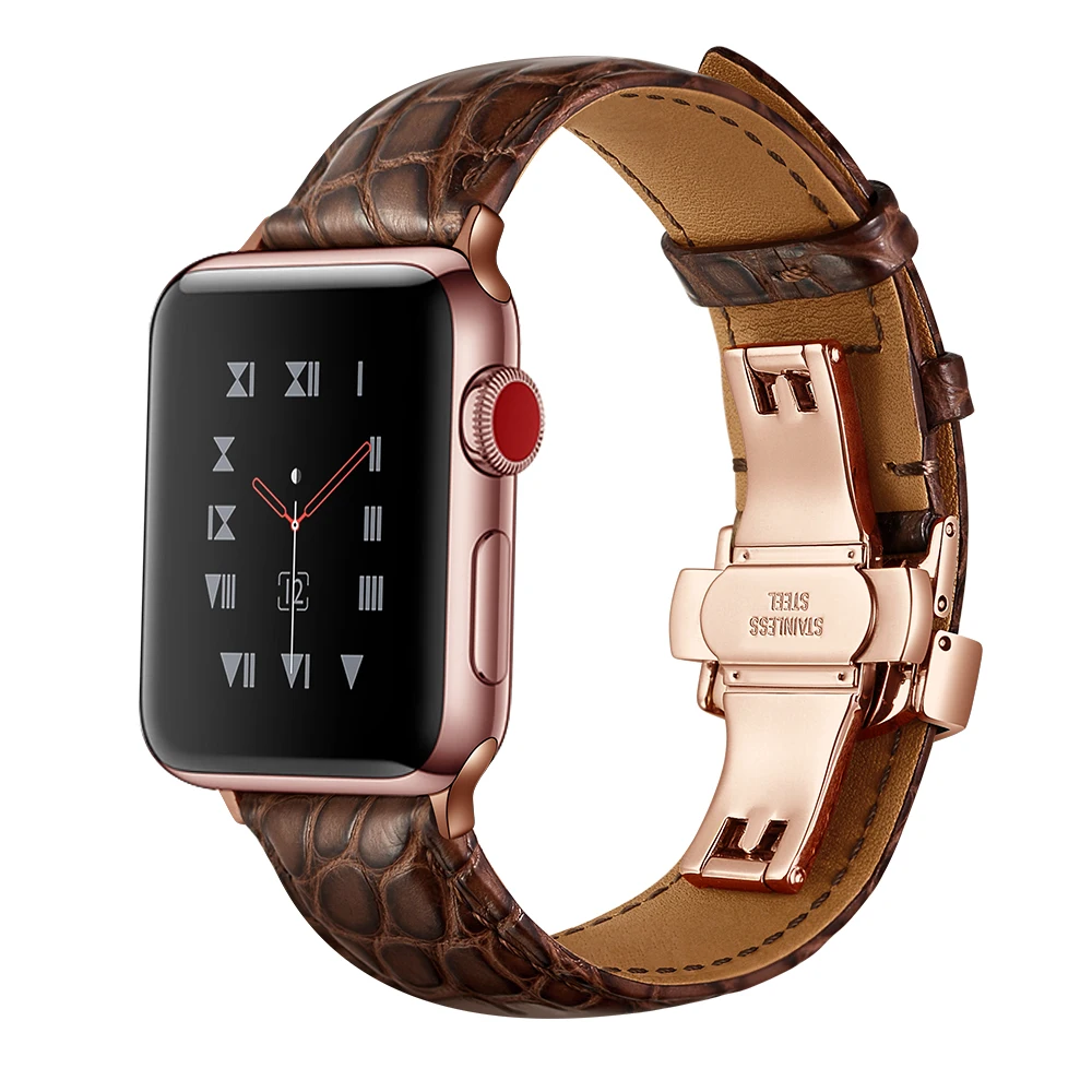 Французский ремешок из кожи аллигатора для Apple watch, 4 ремешка, 44 мм, 40 мм, iwatch 5, 4, 3, 2, 1, 42 мм, 38 мм, топ браслет, Ремешки для наручных часов, 44 мм