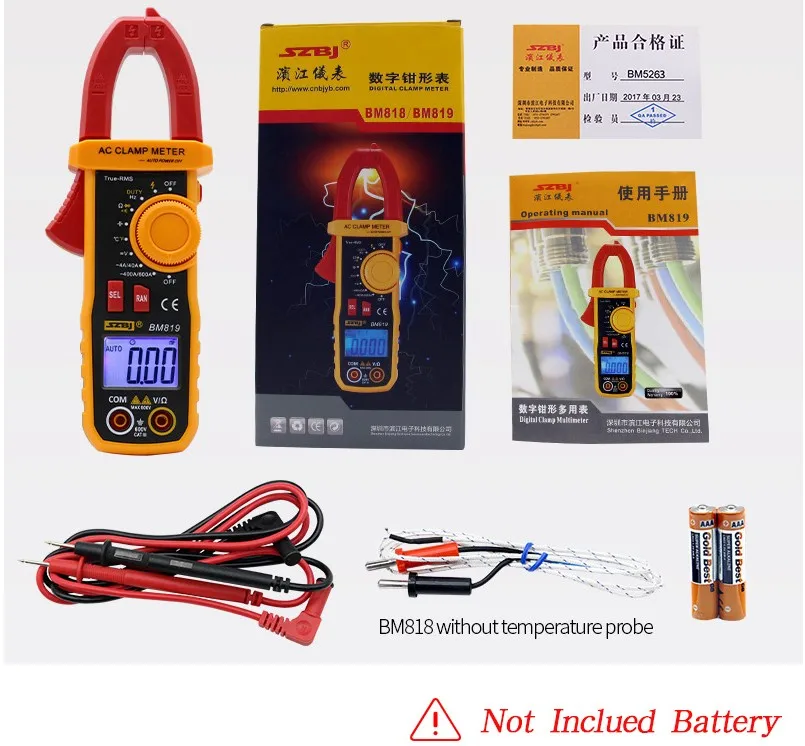 

Digital Clamp Meter Ammeter ACV/DCV ACA Auto Range Measurement of large capacitance NCV BM818 Digital Clamp Meter