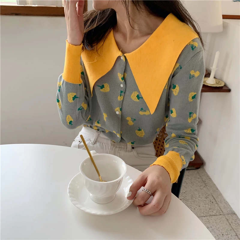 Женский милый свитер с принтом клубника и кардиганы вязаный лоскутный топ