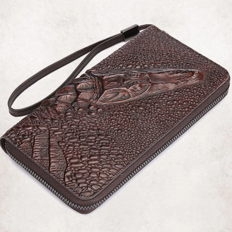 

Men Oil Wax Cowhide Clutch Genuine Leather trend famous brand Crocodile pattern Grain Clutch Money Bag Wallet
