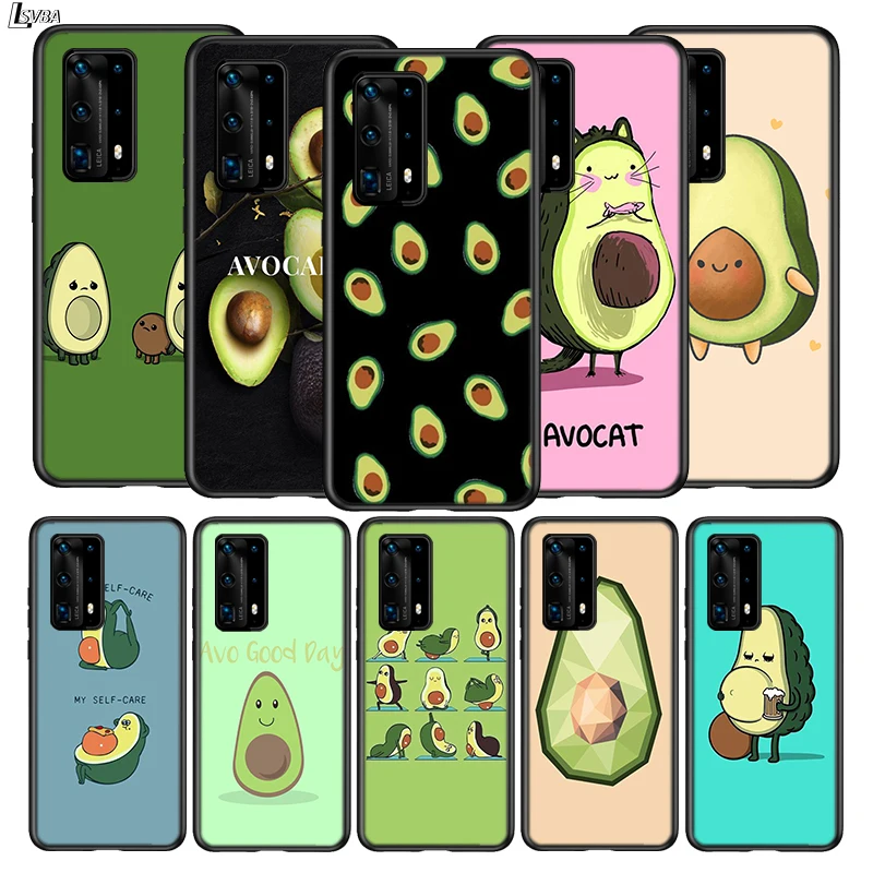 

For Huawei P40 P30 P20 Pro Lite E Plus 5G Bright Black Cover Cute Cartoon Avocado Food For Huawei P10 P9 P8 Lite Phone Case