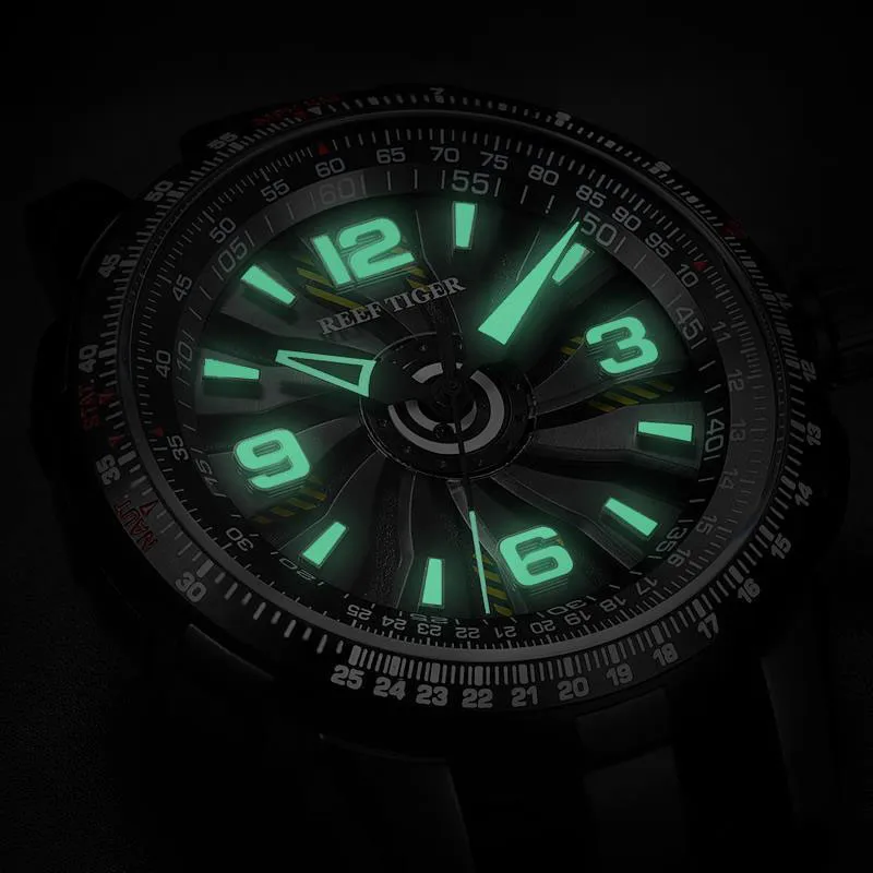 Reef Tiger Brand Top Luxury Men's Watch Rubber Strap Sports Waterproof Automatic Mechanical Luminous Dial zegarek meski | Наручные