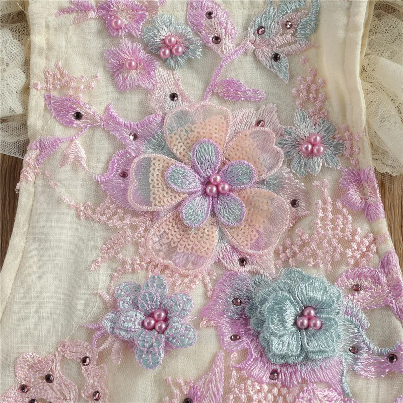 Комбинезон детский кружевной с оборками короткими рукавами и открытой спиной 0-24