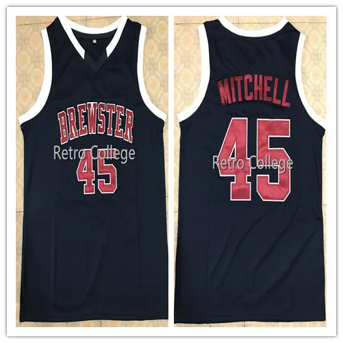 

#45 Donovan Mitchell Brewster темно-синяя, синяя, белая баскетбольная майка с вышивкой под заказ с любым номером