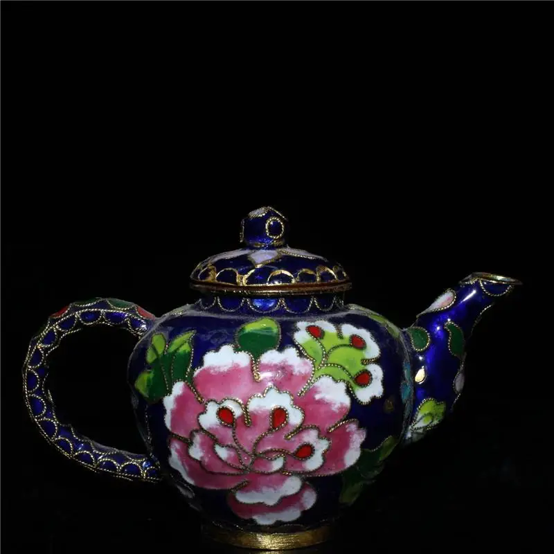 

China old Beijing old goods Red copper tire cloisonne filigree carved hip flask kung fu teapot