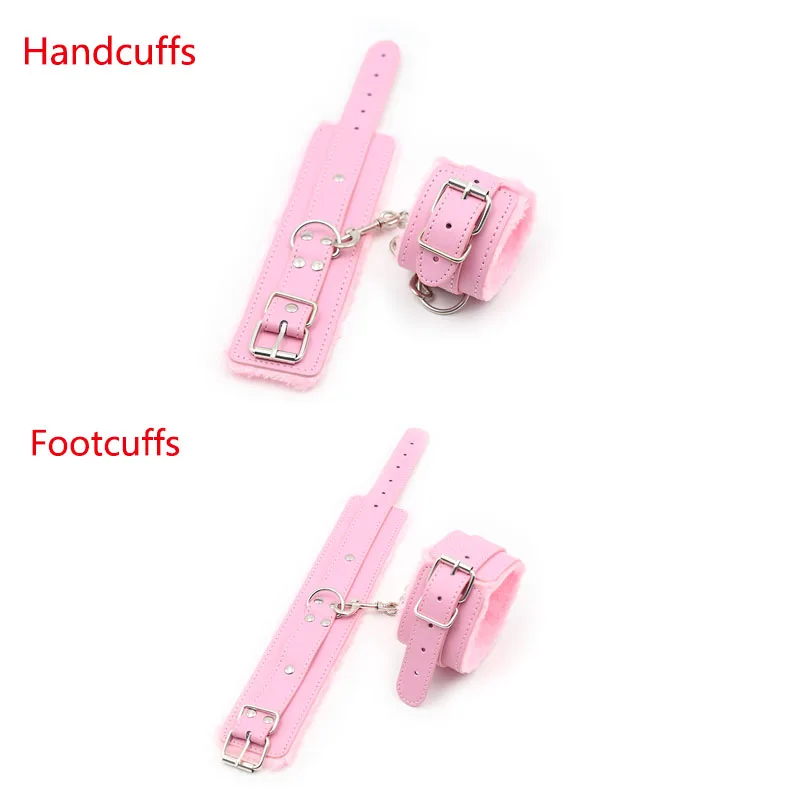 БДСМ бондаж Регулируемая искусственная кожа плюшевые розовые наручники манжеты