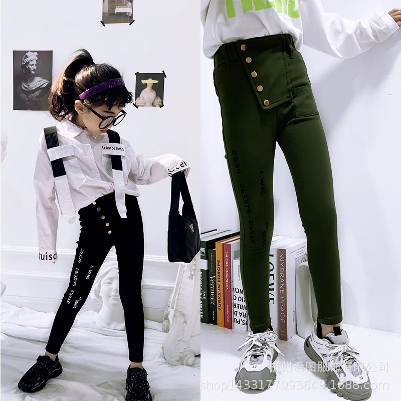 Новинка Весна 2020 черные эластичные брюки карандаш с высокой талией для девочек