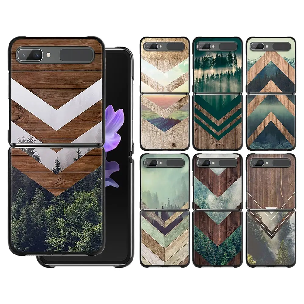

Phone Case For Samsung Galaxy Z Flip3 z flip 3 5G PC Cases for Samsung Z Flip Cover Black Shell Forest Geometry Wood Nature