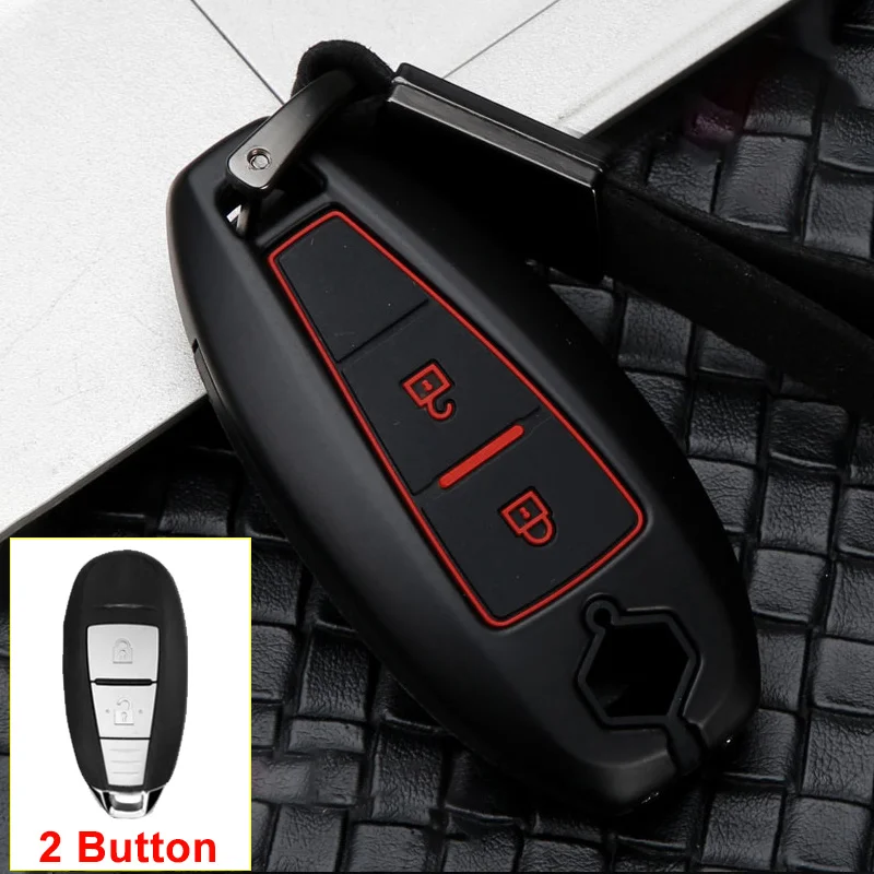 2 Button Black Red Цинковый сплав+ силиконовый автомобильный чехол для дистанционного ключа от машины чехол для Suzuki Vitara Ignis Kizashi SX4 Baleno Ertiga Swift Liana S-Cross Samurai - Название цвета: 2 Button Black Red