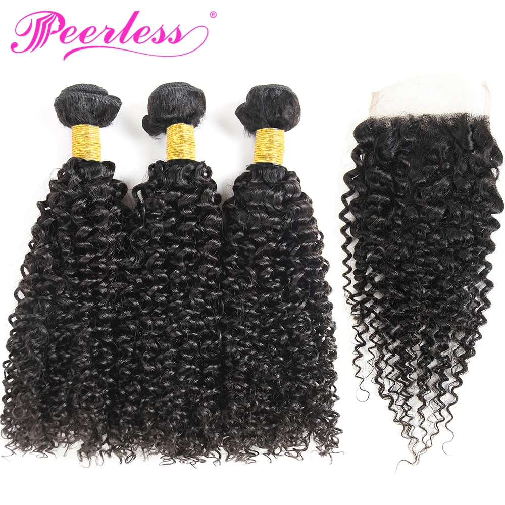 PEERLESS вьющиеся волосы бразильские кудрявые пряди с Закрытие 4*4 швейцарское