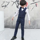 Новинка 2021, весенний Детский костюм из 4 предметов, одежда для мальчиков-подростков на осень, хлопковые комплекты одежды для детей, жилет, рубашки, брюки, комплект для мальчиков с бантом