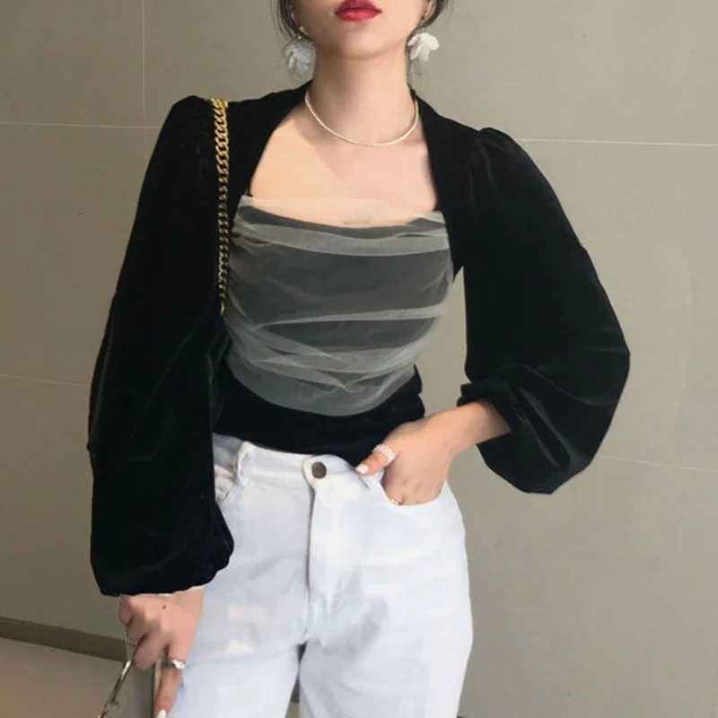 GRUIICEEN элегантная офисная блузка в стиле пэчворк с квадратным воротником женские