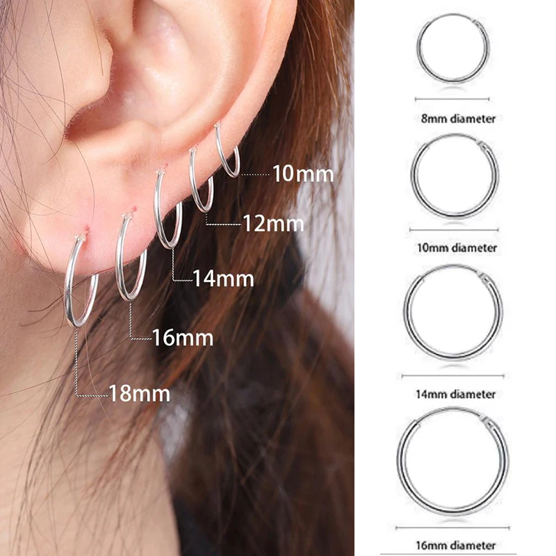 

8-40mm Small Hoop Earring Nose Ring Circle Clicker Daith Stainless Steel Ear Cartiliage Helix Tragus Piercing for Women Jewelry