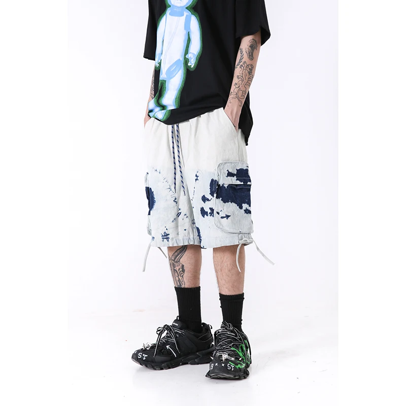 Свободные мужские шорты с галстуком-краской в стиле ретро потертые джинсы пятью