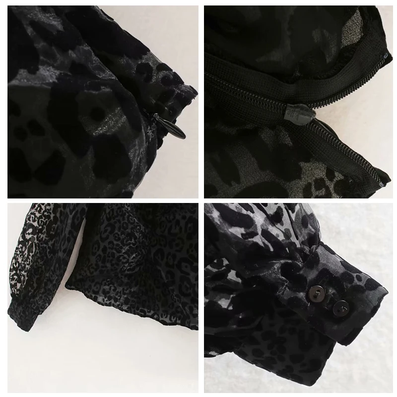 ROHOPO круглый воротник застежка-молния Добби животный принт блузка из органзы