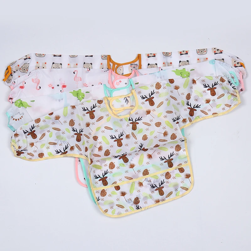 

New Baby Child Toddler Long-sleeved Waterproof Art Blouse Anti-dirty Baby Feeding Bib Apron Pocket Household