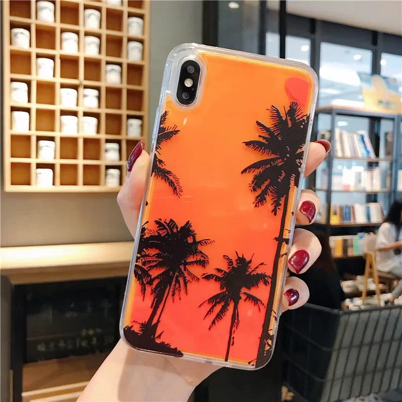 Светящийся неоновый песочный чехол для телефона Iphone XR X XS Max 11 Pro 6s 7 8 plus блестящий