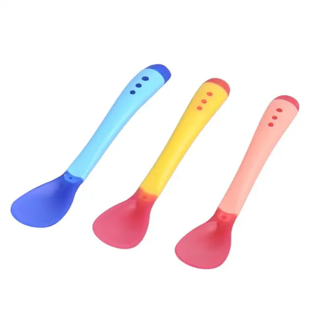 1/3Pcs Baby Silicon Spoon Infant Safety Temperature Sensing Spoons Feeding Learning Tableware Baby Kids Flatware Feeding Spoon 2