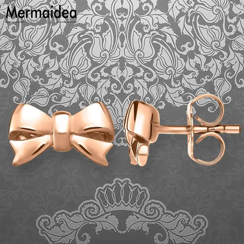 Серьги гвоздики цвета розового золота с бантом модные ювелирные украшения