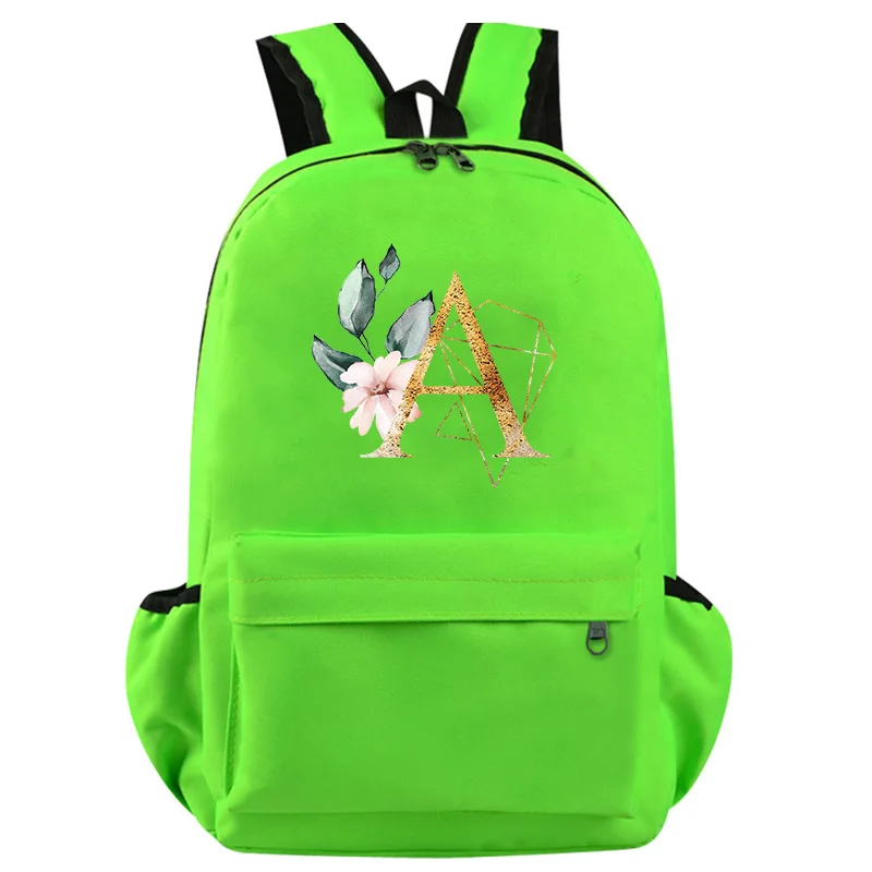 

26 English Letters Backpack Bags For Women Backpack Shoulders package Satchel Student Backpacks Casual Laptop Mochilas Green