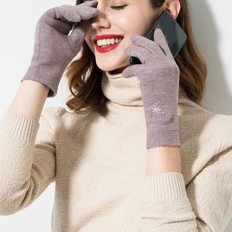 Осенне-зимние трикотажные перчатки женские для сенсорного экрана мягкая