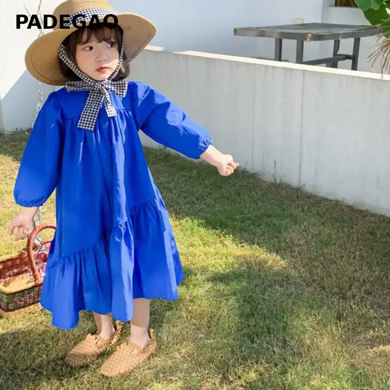 Платье для девочек с длинными рукавами и оборками хлопковые детские платья