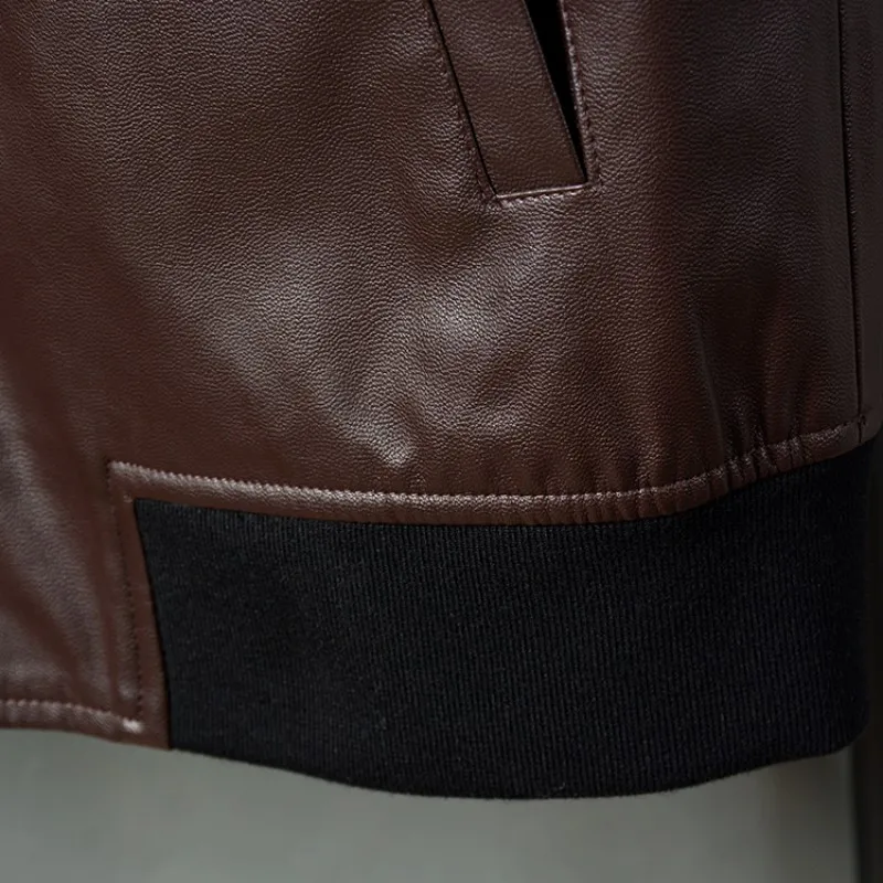 

Fashion Men Business Work Casual Pu Leather Jacket Stand Collar Bomber Coat Vintage Slim Fit Office Man Faux Leather Outerwear