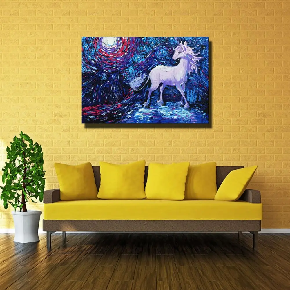 Kopen Handgemaakte Paard Wall Art Olieverfschilderij Abstract Olieverfschilderij De Eenhoorn Thuis Wall Decor Unframed Dik Geweven