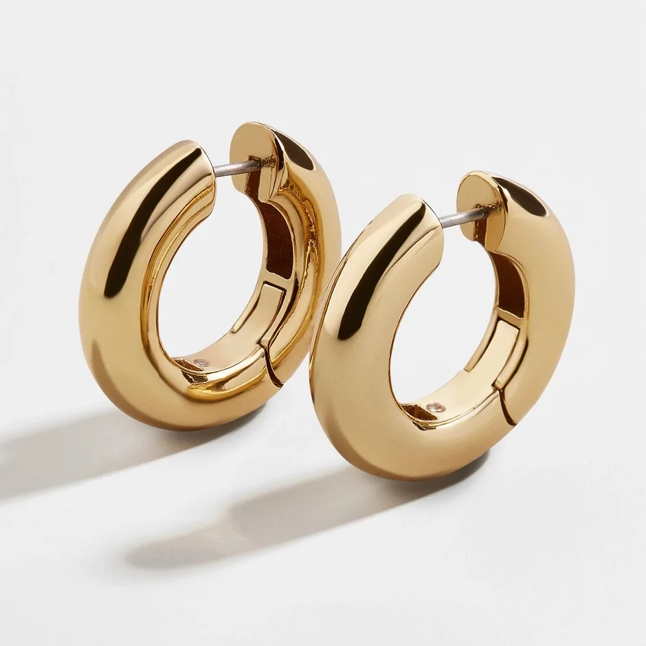 

Plated Bold Hoop Earrings for Women Minimalist Basic Tarnish Free Hypoallergenic Stainless Steel Glossy Earring Copper Buckle