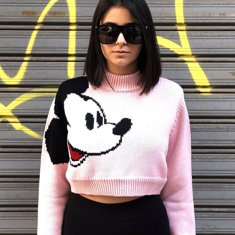 Милый милый женский пуловер с Микки Маусом в стиле Харадзюку для девочек розовый