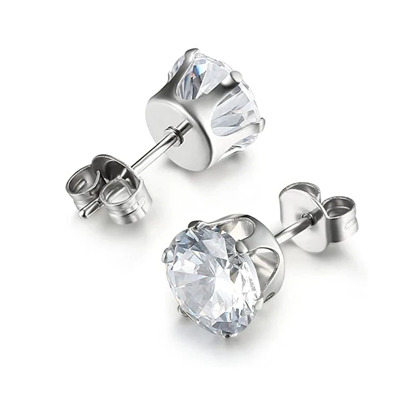 

1 Pcs Stainless Steel Round Transparent Cubic Zirconia Ear Studs Earrings Simple Fashion Silver Color Small Earring for Women