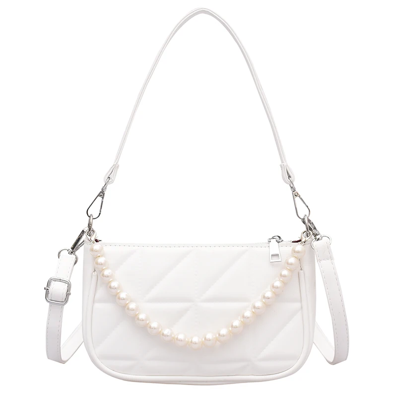 

Pearl Beading Belt Design Small PU Leather Armpit Crossbody Bag For Women 2021 Simple Luxury TendyShoulder Handbags Female