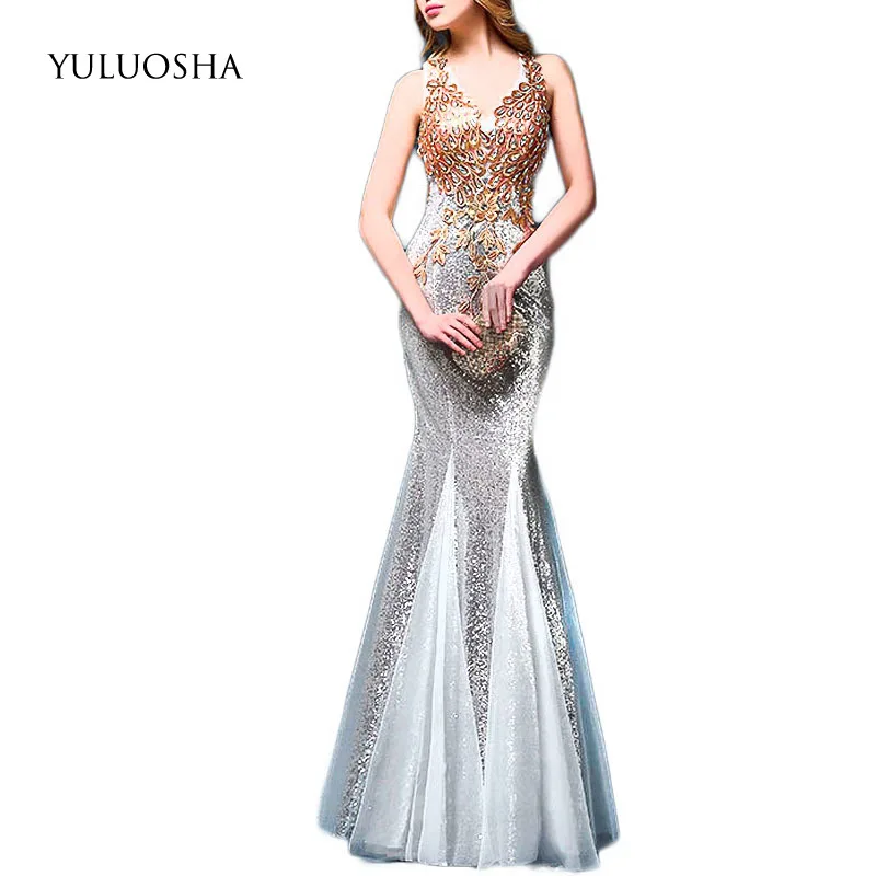 YULUOSHA 2020 модные сексуальные длинные вечерние платья без рукавов с v образным