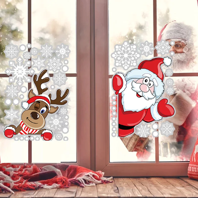 

2pcs Christmas Window Clings Removable PVC Refrigerator Static Sticker For Home Office Kids School Xmas Party Decor LBE