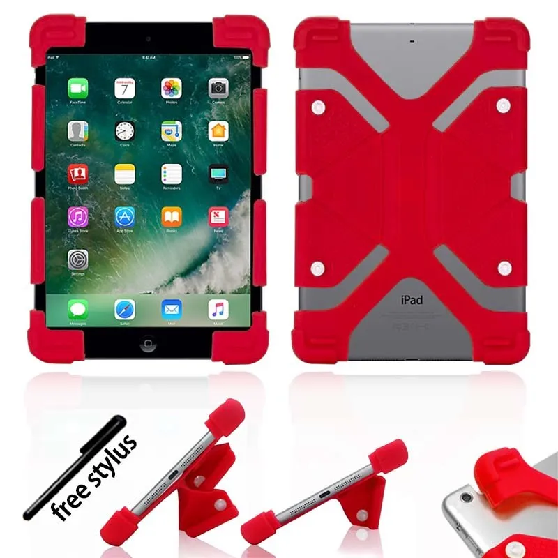 red KK&LL For Apple iPad Pro 10.5" 9.7" 11"()- Tablet Shockproof Silicone Stand Cover Case+ Stylus - Цвет: red