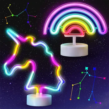 Unicorn USB LED Neon Sign Light Holiday Flamingo Rainbow For Room Home Decoration Kids Gift Party Living Room Decor Supplies