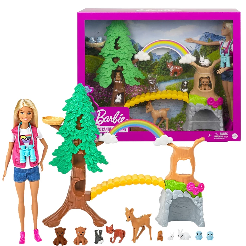 Original Barbie Wilderness Guide Interactive Playset with Blonde Doll rainbow bridge Toy for Girl Best Gift 12-inch GTN60