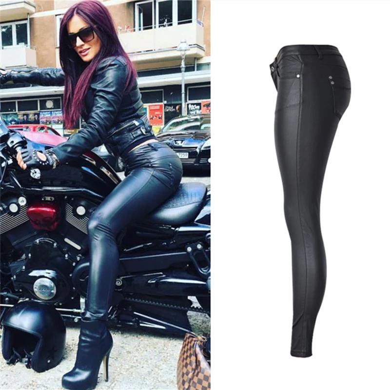 LOGAMI женские брюки из искусственной кожи облегающий с заниженной талией|pantalon en cuir