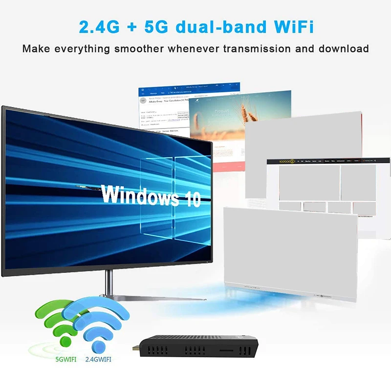 Fanless Mini PC, Z8350 Computer Stick for Windows 10,4GB DDR 64GB EMMC,4K HD,Bluetooth 4.2,Dual Band WiFi AC,EU Plug