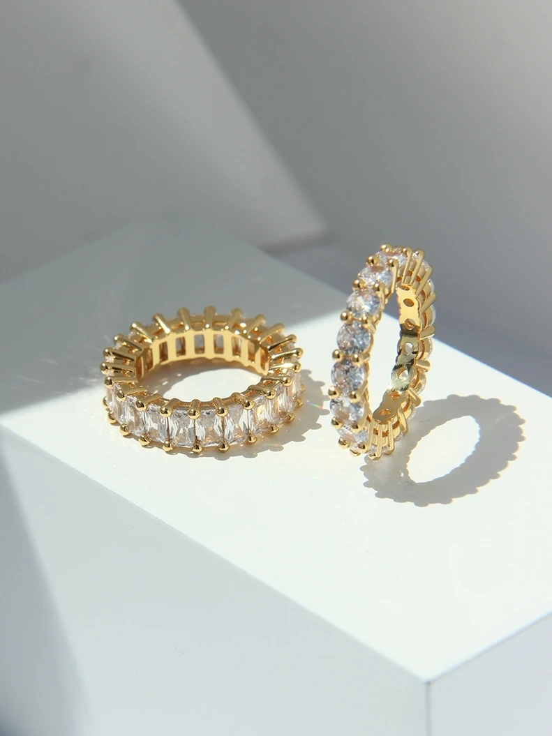Латунные геометрические кольца с 18-каратным золотом и фианитами класса ААА