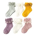 2021 весенне-летние детские носки для девочек, верхний край декорирован кружевом оборками принцесса Стиль 3 пар/упак. - фото