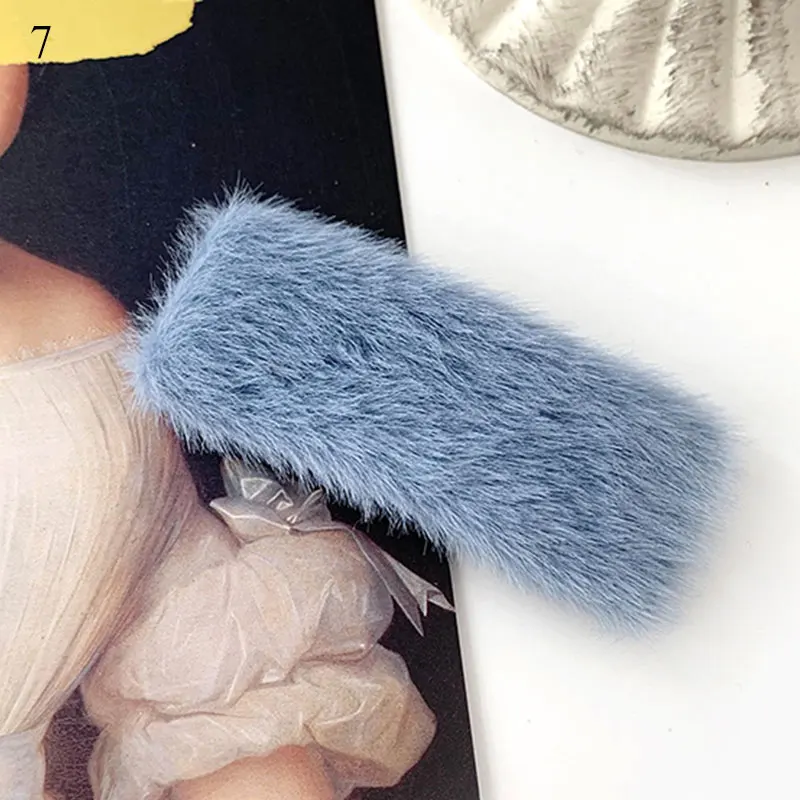 

Korean Faux Fur Hair Clips Winter Plush Hairpins Solid Color Girls Cute Barrettes Fashion Women Soft Hair Accessories New Hot