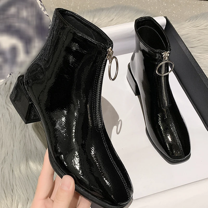 

Autumn New Women's Chelsea Mid-heel Women's Boots Square Toe Fashion Casual High Heels Boots Ankle Snow Warm Punk Gothic Boots