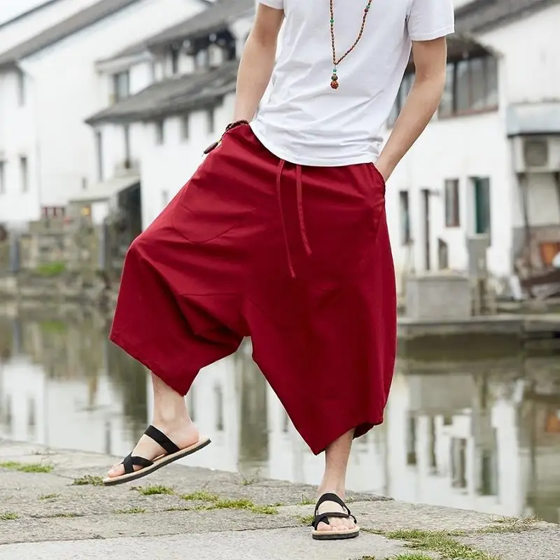 

Lantern Pants Men's Loose Harlan Pants Seven Point Wide Leg Big Crotch Pants Summer