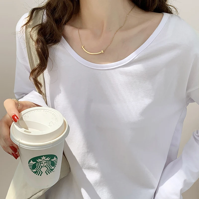 Женская футболка с длинным рукавом и V-образным вырезом весна-осень свободная