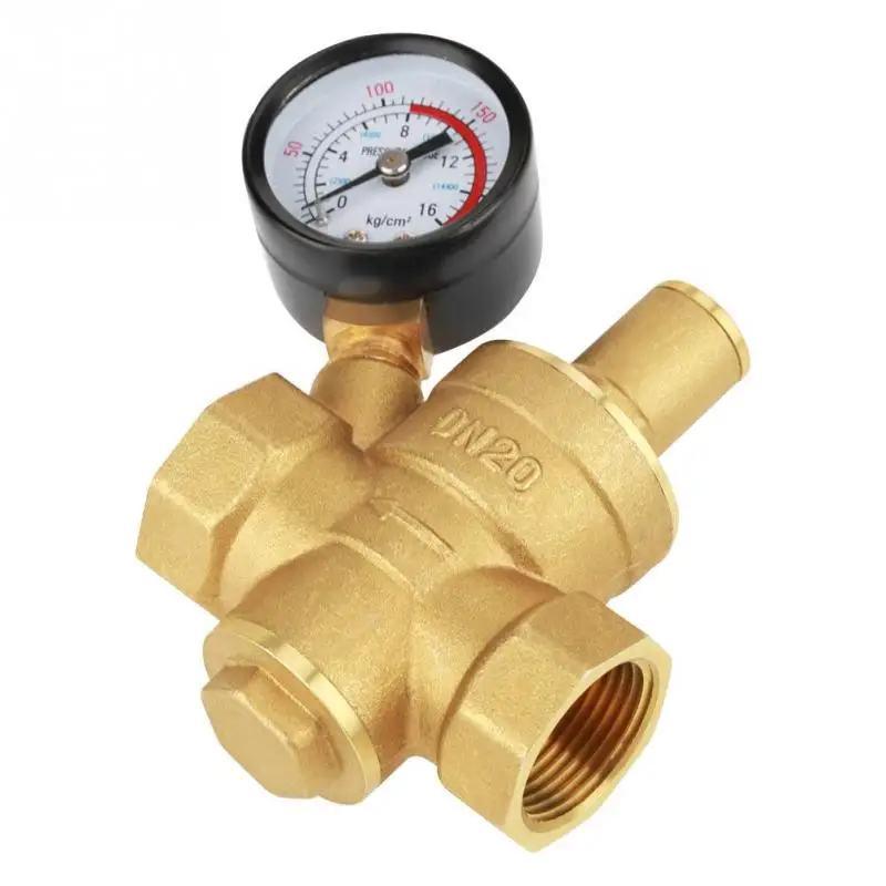 

Brass DN20 Adjustable Water Pressure Gauge Regulator Reducer Valve with Meter 0.05-0.8Mpa Tools Accessory