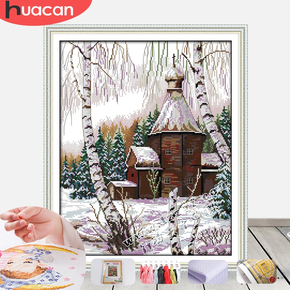 HUACAN вышивка крестиком зимние декорации рукоделие Наборы для полных комплектов