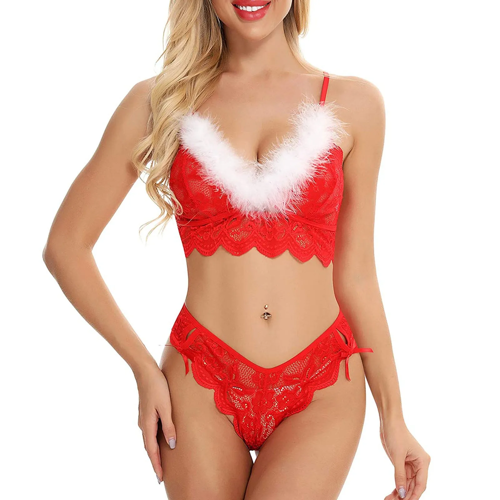 

Рождественское сексуальное нижнее белье, женская комбинация, Порно кружевное нижнее белье с перьями, костюм, соблазнительный бюстгальтер, ...